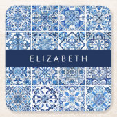 Mittelmeer-Fliesen, Portugal, Azulejo, Ihr Name Rechteckiger Pappuntersetzer (Vorderseite)