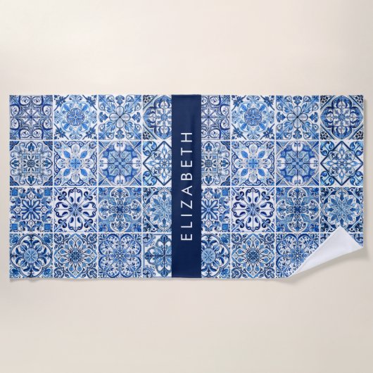 Mittelmeer-Fliesen, Portugal, Azulejo, Ihr Name Strandtuch (Vorderseite)