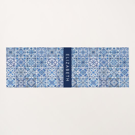 Mittelmeer-Fliesen, Portugal, Azulejo, Ihr Name Yogamatte (Rückseite (Horizontal))