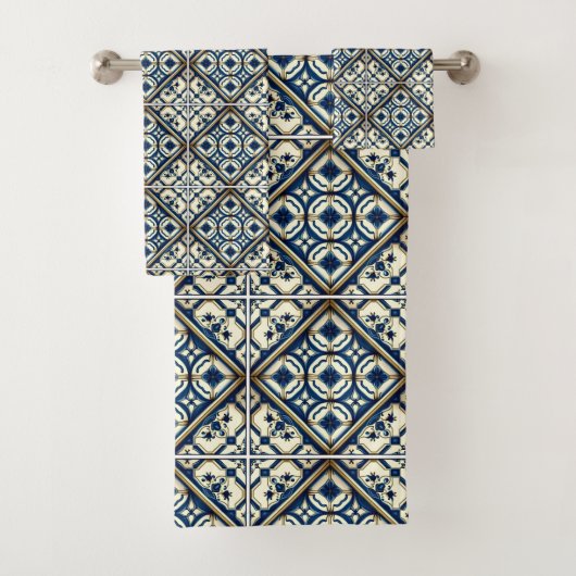 Mittelmeer-Fliesen, Portugal, Azulejo, Majolica Badhandtuch Set (Insitu)