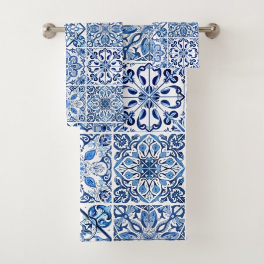 Mittelmeer-Fliesen, Portugal, Azulejo, Majolica Badhandtuch Set (Insitu)