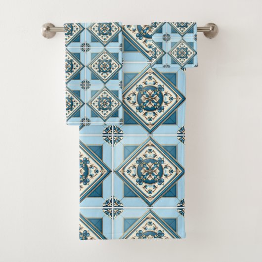 Mittelmeer-Fliesen, Portugal, Azulejo, Majolica Badhandtuch Set (Insitu)