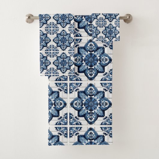 Mittelmeer-Fliesen, Portugal, Azulejo, Majolica Badhandtuch Set (Insitu)