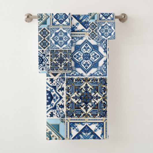 Mittelmeer-Fliesen, Portugal, Azulejo, Majolica Badhandtuch Set (Insitu)