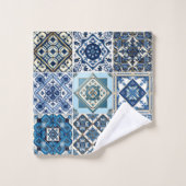 Mittelmeer-Fliesen, Portugal, Azulejo, Majolica Badhandtuch Set (Waschlappen)
