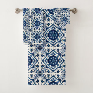 Mittelmeer-Fliesen, Portugal, Azulejo, Majolica Badhandtuch Set