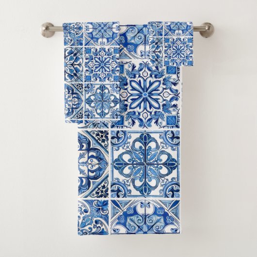 Mittelmeer-Fliesen, Portugal, Azulejo, Majolica Badhandtuch Set (Insitu)