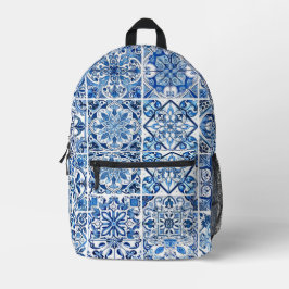 Mittelmeer-Fliesen, Portugal, Azulejo, Majolica Bedruckter Rucksack