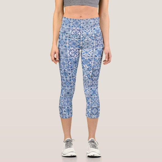 Mittelmeer-Fliesen, Portugal, Azulejo, Majolica Capri Leggings (Vorderseite)