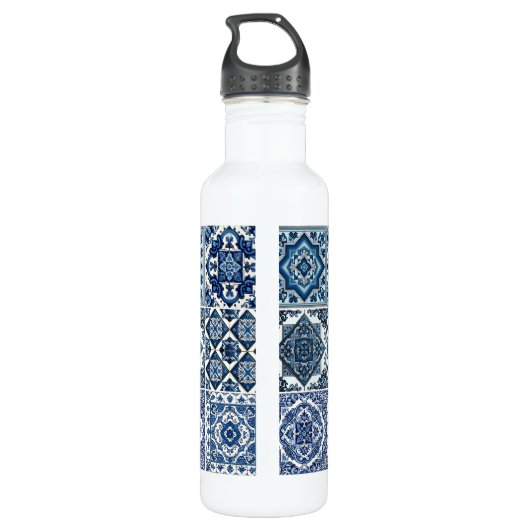 Mittelmeer-Fliesen, Portugal, Azulejo, Majolica Edelstahlflasche (Rückseite)