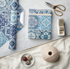 Mittelmeer-Fliesen, Portugal, Azulejo, Majolica Geschenkpapier