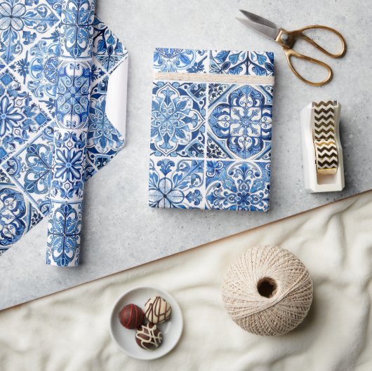 Mittelmeer-Fliesen, Portugal, Azulejo, Majolica Geschenkpapier (Kunsthandwerk)