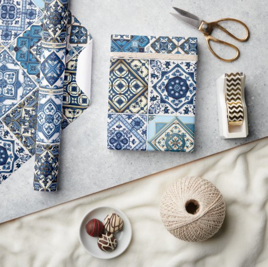 Mittelmeer-Fliesen, Portugal, Azulejo, Majolica Geschenkpapier (Kunsthandwerk)
