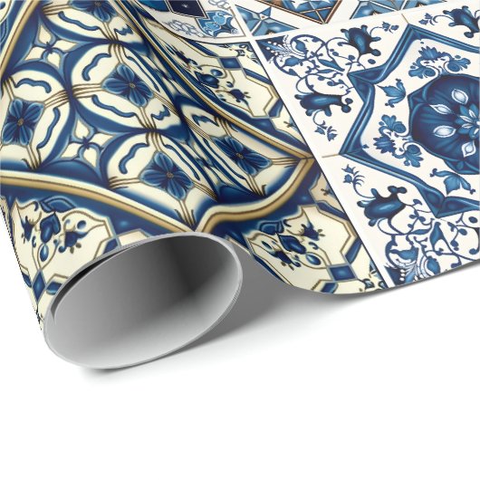 Mittelmeer-Fliesen, Portugal, Azulejo, Majolica Geschenkpapier (Rolleneckpunkt)