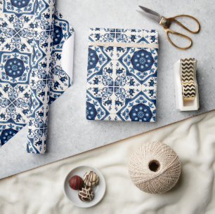 Mittelmeer-Fliesen, Portugal, Azulejo, Majolica Geschenkpapier