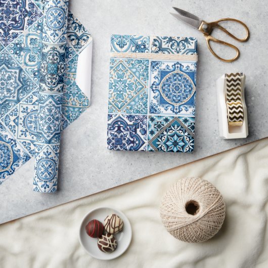 Mittelmeer-Fliesen, Portugal, Azulejo, Majolica Geschenkpapier (Kunsthandwerk)