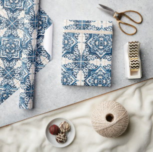 Mittelmeer-Fliesen, Portugal, Azulejo, Majolica Geschenkpapier