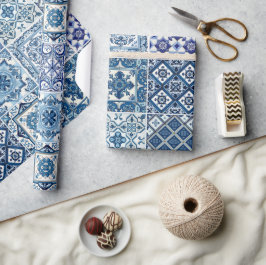 Mittelmeer-Fliesen, Portugal, Azulejo, Majolica Geschenkpapier