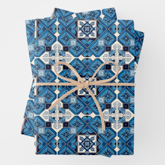 Mittelmeer-Fliesen, Portugal, Azulejo, Majolica Geschenkpapier Set (Beispiel)