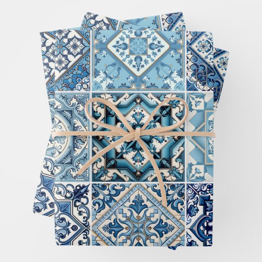 Mittelmeer-Fliesen, Portugal, Azulejo, Majolica Geschenkpapier Set (Beispiel)