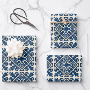 Mittelmeer-Fliesen, Portugal, Azulejo, Majolica Geschenkpapier Set