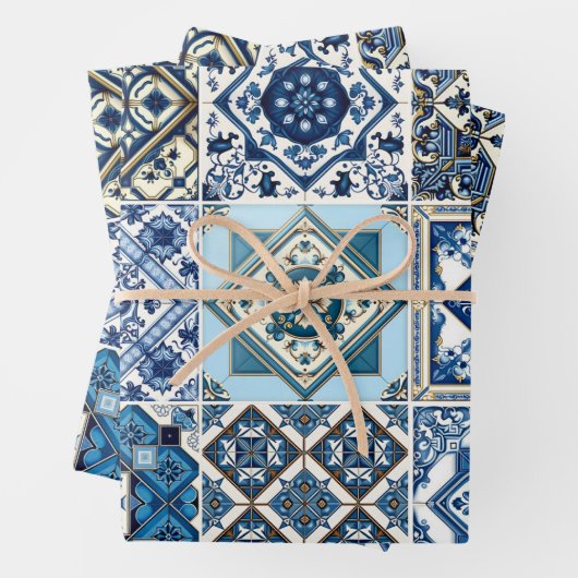 Mittelmeer-Fliesen, Portugal, Azulejo, Majolica Geschenkpapier Set (Beispiel)