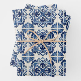 Mittelmeer-Fliesen, Portugal, Azulejo, Majolica Geschenkpapier Set