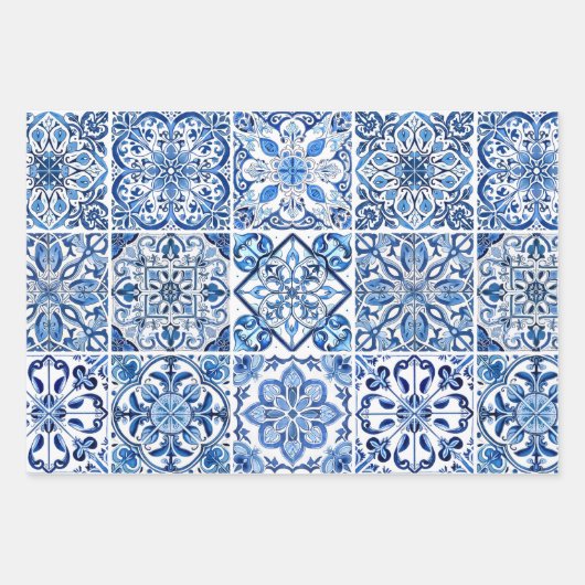 Mittelmeer-Fliesen, Portugal, Azulejo, Majolica Geschenkpapier Set (Vorderseite)