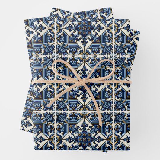 Mittelmeer-Fliesen, Portugal, Azulejo, Majolica Geschenkpapier Set (Beispiel)