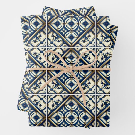 Mittelmeer-Fliesen, Portugal, Azulejo, Majolica Geschenkpapier Set (Beispiel)