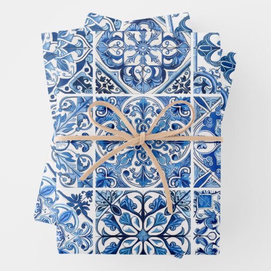 Mittelmeer-Fliesen, Portugal, Azulejo, Majolica Geschenkpapier Set (Beispiel)