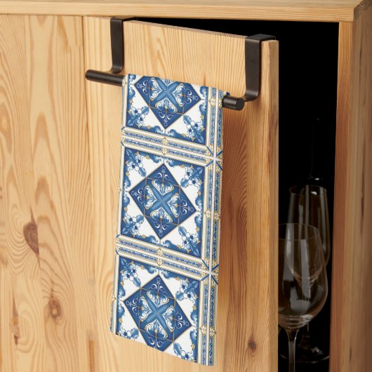 Mittelmeer-Fliesen, Portugal, Azulejo, Majolica Geschirrtuch (Drittel gefaltet)