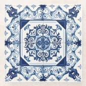 Mittelmeer-Fliesen, Portugal, Azulejo, Majolica Glasuntersetzer (Vorderseite)