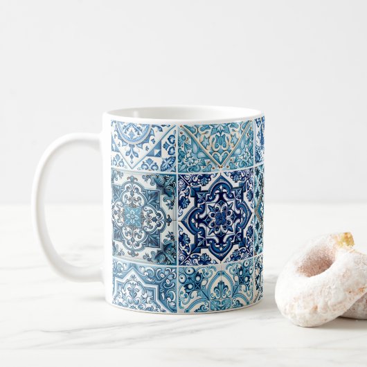 Mittelmeer-Fliesen, Portugal, Azulejo, Majolica Kaffeetasse (Mit Donut)