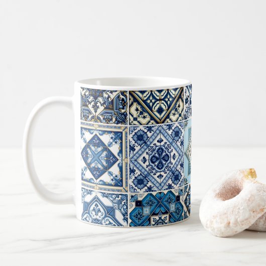 Mittelmeer-Fliesen, Portugal, Azulejo, Majolica Kaffeetasse (Mit Donut)