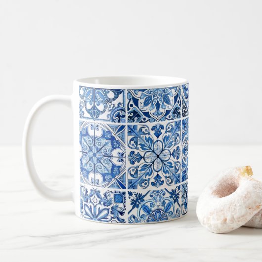 Mittelmeer-Fliesen, Portugal, Azulejo, Majolica Kaffeetasse (Mit Donut)