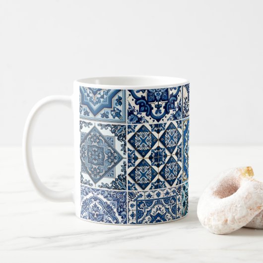 Mittelmeer-Fliesen, Portugal, Azulejo, Majolica Kaffeetasse (Mit Donut)
