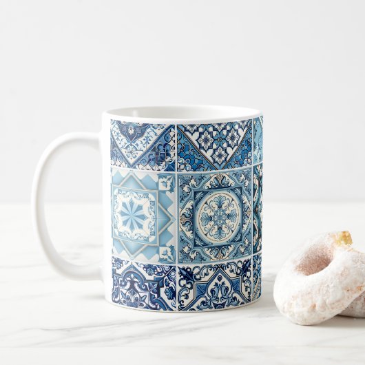 Mittelmeer-Fliesen, Portugal, Azulejo, Majolica Kaffeetasse (Mit Donut)