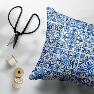 Mittelmeer-Fliesen, Portugal, Azulejo, Majolica Kissenbezug