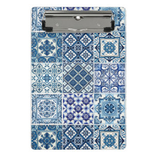 Mittelmeer-Fliesen, Portugal, Azulejo, Majolica Mini Klemmbrett