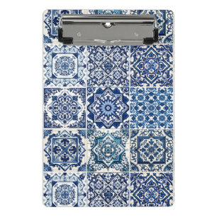 Mittelmeer-Fliesen, Portugal, Azulejo, Majolica Mini Klemmbrett