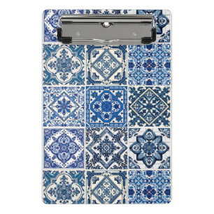 Mittelmeer-Fliesen, Portugal, Azulejo, Majolica Mini Klemmbrett