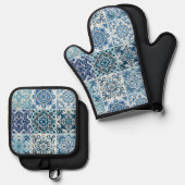 Mittelmeer-Fliesen, Portugal, Azulejo, Majolica Ofenhandschuh & Topflappen-Set (Vorderseite/Rückseite)