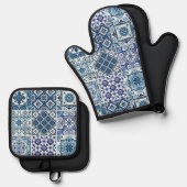 Mittelmeer-Fliesen, Portugal, Azulejo, Majolica Ofenhandschuh & Topflappen-Set (Vorderseite/Rückseite)