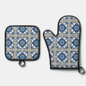 Mittelmeer-Fliesen, Portugal, Azulejo, Majolica Ofenhandschuh & Topflappen-Set (Vorderseite)