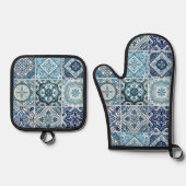 Mittelmeer-Fliesen, Portugal, Azulejo, Majolica Ofenhandschuh & Topflappen-Set (Vorderseite)
