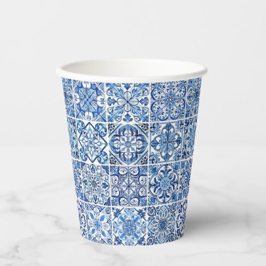 Mittelmeer-Fliesen, Portugal, Azulejo, Majolica Pappbecher (Vorderseite)