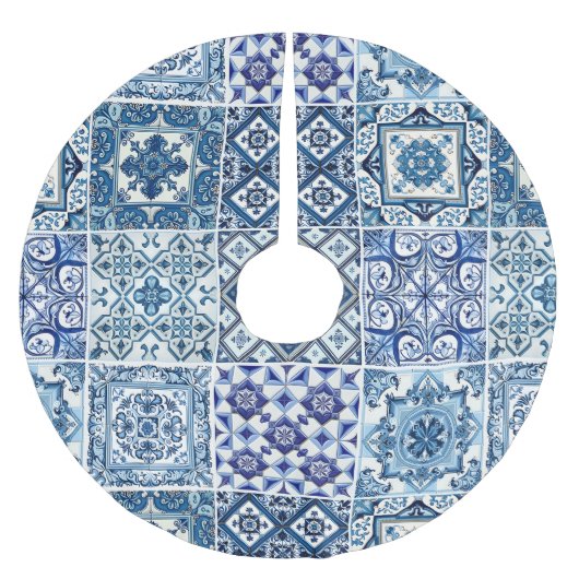 Mittelmeer-Fliesen, Portugal, Azulejo, Majolica Polyester Weihnachtsbaumdecke (Vorderseite)