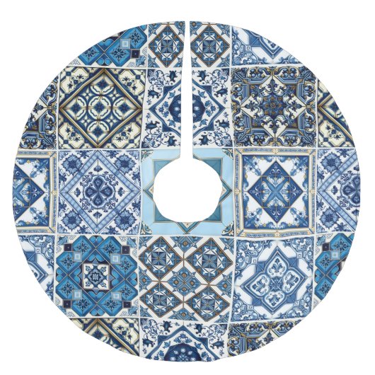 Mittelmeer-Fliesen, Portugal, Azulejo, Majolica Polyester Weihnachtsbaumdecke (Vorderseite)