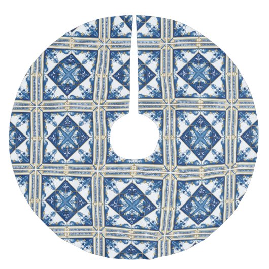 Mittelmeer-Fliesen, Portugal, Azulejo, Majolica Polyester Weihnachtsbaumdecke (Vorderseite)